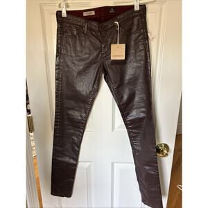 AG Adriano Goldschmied Jeans 28 Burgundy Super Skinny Coated leatherette New